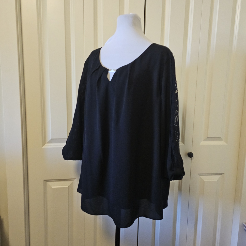 Ricki's Black Blouse Lace See Through Sleeves 3/4 Party Sz 18